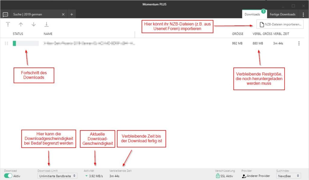 Momentum Download Fenster